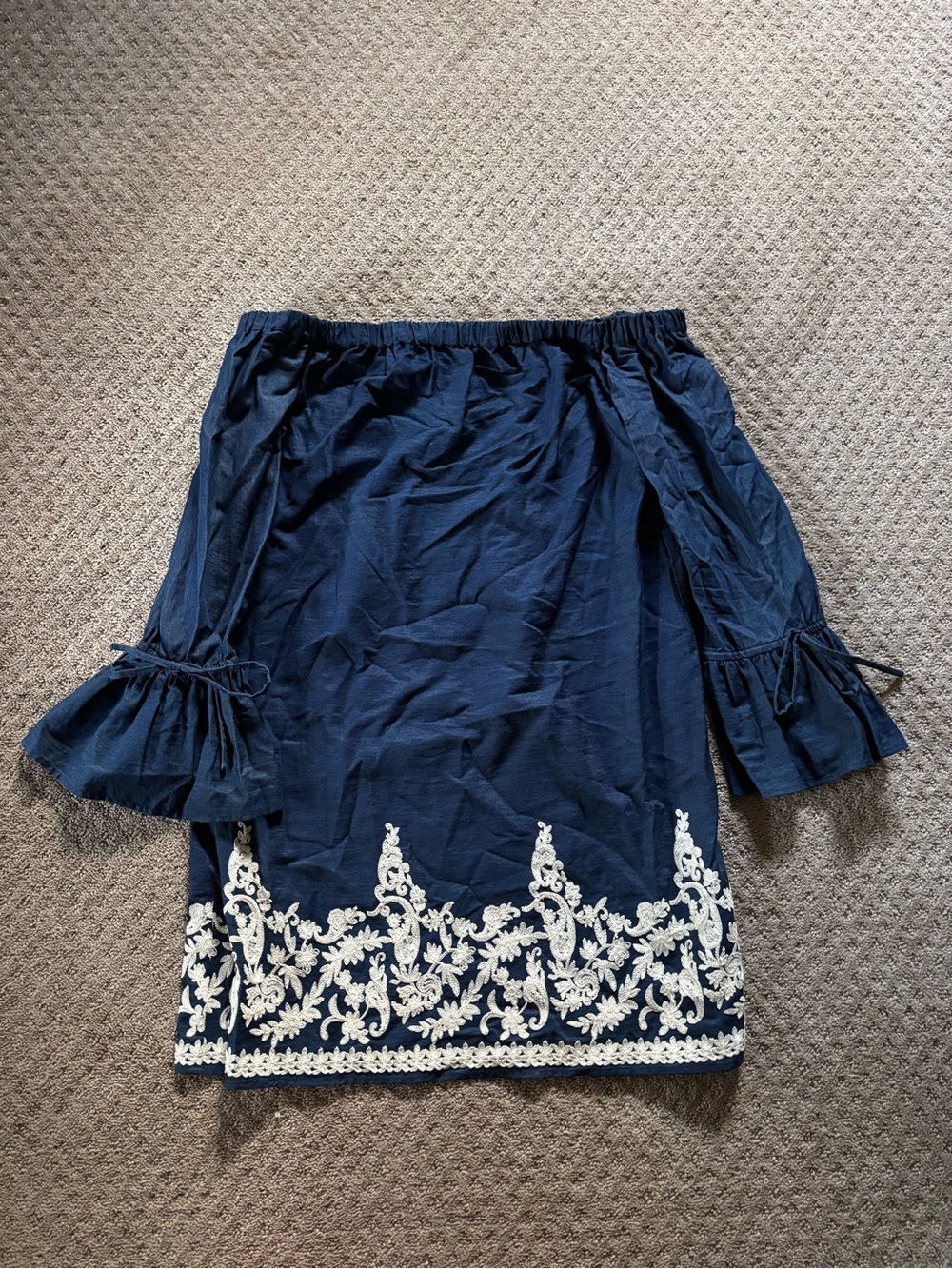 Westport Women’s Denim Off The Shoulder Dress with Crocheting Detailing